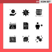 Universal Icon Symbols Group of 9 Modern Solid Glyphs of party date productivity calendar database Editable Vector Design Elements