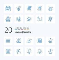 20 Wedding Blue Color icon Pack like wine alcohol nail romance diary vector