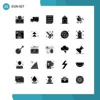 User Interface Pack of 25 Basic Solid Glyphs of cart pack vehicles milk page Editable Vector Design Elements