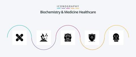 Biochemistry And Medicine Healthcare Glyph 5 Icon Pack Including shield. sign. lab. hospital. medical vector