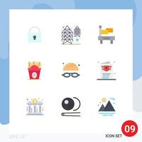 Pack of 9 Modern Flat Colors Signs and Symbols for Web Print Media such as park goggles flag usa fastfood Editable Vector Design Elements