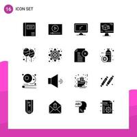 Set of 16 Modern UI Icons Symbols Signs for balloon education computer cap pc Editable Vector Design Elements
