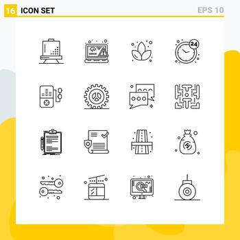 moderno conjunto de dieciséis contornos y símbolos tal como música abierto web horas sauna editable vector diseño elementos