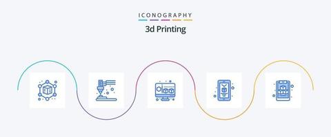 3d impresión azul 5 5 icono paquete incluso cubo. portapapeles. cubo. teléfono inteligente móvil vector