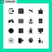 Set of 16 Modern UI Icons Symbols Signs for greece columns arrow citadel up Editable Vector Design Elements