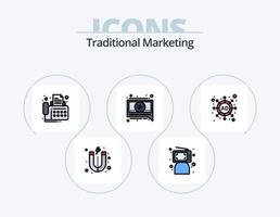 tradicional márketing línea lleno icono paquete 5 5 icono diseño. publicidad. cine. red. escritor. pagado vector