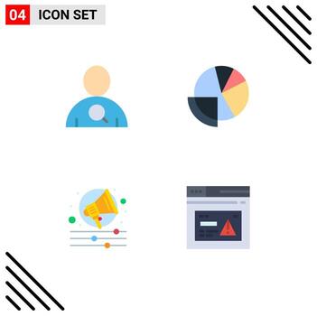 Modern Set of 4 Flat Icons Pictograph of employee campaign financial data data internet Editable Vector Design Elements