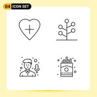 Line Pack of 4 Universal Symbols of heart microphone forest tree chip Editable Vector Design Elements