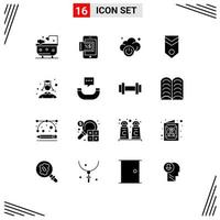 16 User Interface Solid Glyph Pack of modern Signs and Symbols of student female power stripes one Editable Vector Design Elements