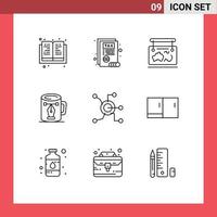 Group of 9 Outlines Signs and Symbols for network nodes location design cup Editable Vector Design Elements