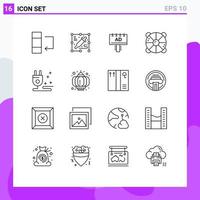 User Interface Pack of 16 Basic Outlines of marketing plug advertising summer rescue Editable Vector Design Elements