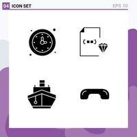 Set of 4 Vector Solid Glyphs on Grid for clock file timer develop ship Editable Vector Design Elements