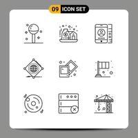 Pictogram Set of 9 Simple Outlines of global things care internet phone Editable Vector Design Elements