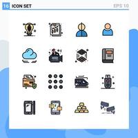 Mobile Interface Flat Color Filled Line Set of 16 Pictograms of cloud basic avatar user thief Editable Creative Vector Design Elements