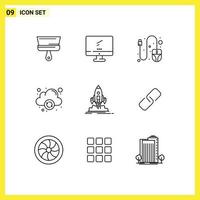 Modern Set of 9 Outlines and symbols such as shuttle launch pc online cloud Editable Vector Design Elements