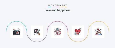 Love Line Filled Flat 5 Icon Pack Including wedding. couple. present. love. power vector