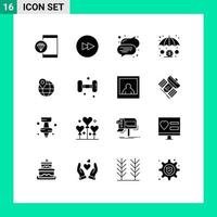 Modern Set of 16 Solid Glyphs Pictograph of internet map bubble location insurance Editable Vector Design Elements
