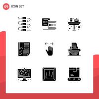 Solid Glyph Pack of 9 Universal Symbols of hand page dinner document bookmark Editable Vector Design Elements