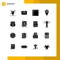 Group of 16 Solid Glyphs Signs and Symbols for american sheild handkerchief location geo Editable Vector Design Elements