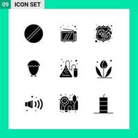 Mobile Interface Solid Glyph Set of 9 Pictograms of experiment egg device easter storage Editable Vector Design Elements