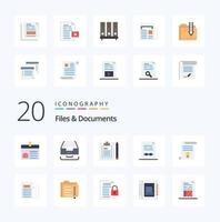 20 Files And Documents Flat Color icon Pack like certificate agreement document plan file vector