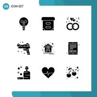 9 Universal Solid Glyphs Set for Web and Mobile Applications health cancer ring world day pistol Editable Vector Design Elements