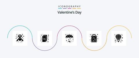 Valentines Day Glyph 5 Icon Pack Including paper. favorite. love. buy. umbrella vector