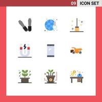 Group of 9 Flat Colors Signs and Symbols for mobile phone halloween broom snap interface Editable Vector Design Elements