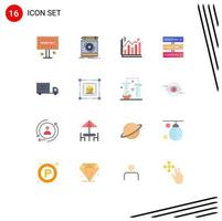 Pack of 16 creative Flat Colors of storage computing prototype graph business Editable Pack of Creative Vector Design Elements