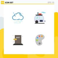 Modern Set of 4 Flat Icons Pictograph of cloud escape camp trailer fire Editable Vector Design Elements