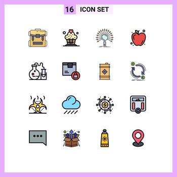 Pictogram Set of 16 Simple Flat Color Filled Lines of flask education data food retrieval Editable Creative Vector Design Elements