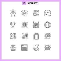 Universal Icon Symbols Group of 16 Modern Outlines of connected bubble chemistry messages chat Editable Vector Design Elements