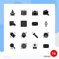 Modern Set of 16 Solid Glyphs Pictograph of van delivery design wallet commerce Editable Vector Design Elements