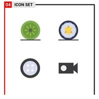 4 User Interface Flat Icon Pack of modern Signs and Symbols of food cam circle clothes video Editable Vector Design Elements