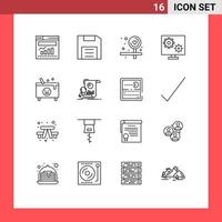 Mobile Interface Outline Set of 16 Pictograms of cauldron screen gadget preference configure Editable Vector Design Elements