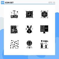 Mobile Interface Solid Glyph Set of 9 Pictograms of easter money christmas license certificate Editable Vector Design Elements