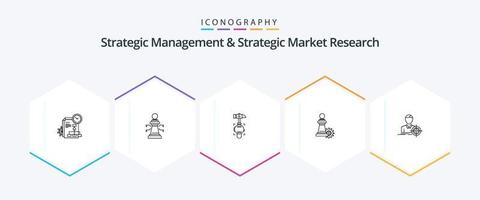 Strategic Management And Strategic Market Research 25 Line icon pack including focus. success. hammer. strategy. chess vector