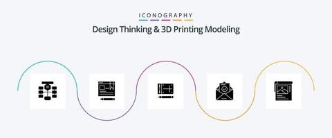 Design Thinking And D Printing Modeling Glyph 5 Icon Pack Including cleander. envelope. education. email. education vector