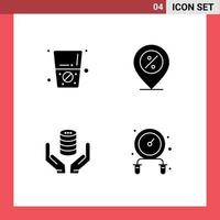 Mobile Interface Solid Glyph Set of 4 Pictograms of diet hand ecommerce percentage secure Editable Vector Design Elements