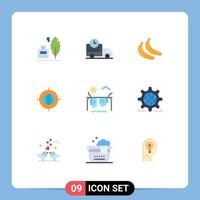 Universal Icon Symbols Group of 9 Modern Flat Colors of sun mountains banana connected focus Editable Vector Design Elements