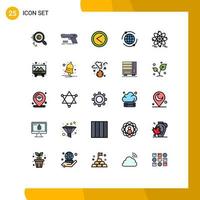 25 Thematic Vector Filled line Flat Colors and Editable Symbols of atom marketing shooter world left Editable Vector Design Elements