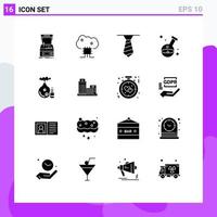 Group of 16 Modern Solid Glyphs Set for aroma laboratory cloud server hospital health Editable Vector Design Elements