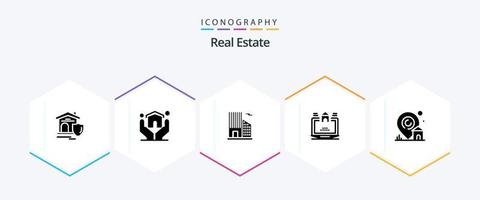 Real Estate 25 Glyph icon pack including real . laptop . house . office vector