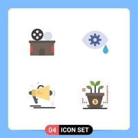 Mobile Interface Flat Icon Set of 4 Pictograms of cinema megaphone ticket laser loudspeaker Editable Vector Design Elements