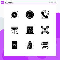 User Interface Pack of 9 Basic Solid Glyphs of cleaning bath helpdesk grill cafe Editable Vector Design Elements