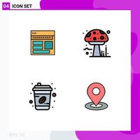 4 User Interface Filledline Flat Color Pack of modern Signs and Symbols of website mushroom corporate webpage coffee Editable Vector Design Elements