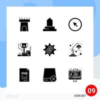 Group of 9 Modern Solid Glyphs Set for business trophy cursor winner award Editable Vector Design Elements