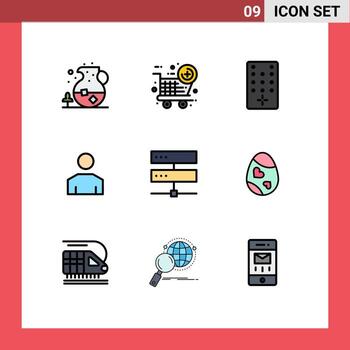 grupo de 9 9 línea de relleno plano colores señales y símbolos para hospedaje base de datos remoto conexión personas editable vector diseño elementos