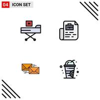 Modern Set of 4 Filledline Flat Colors and symbols such as bed mail form job forward Editable Vector Design Elements