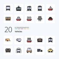 20 Vehicles Line Filled Color icon Pack like wagon trailer vessel caravan tramway vector